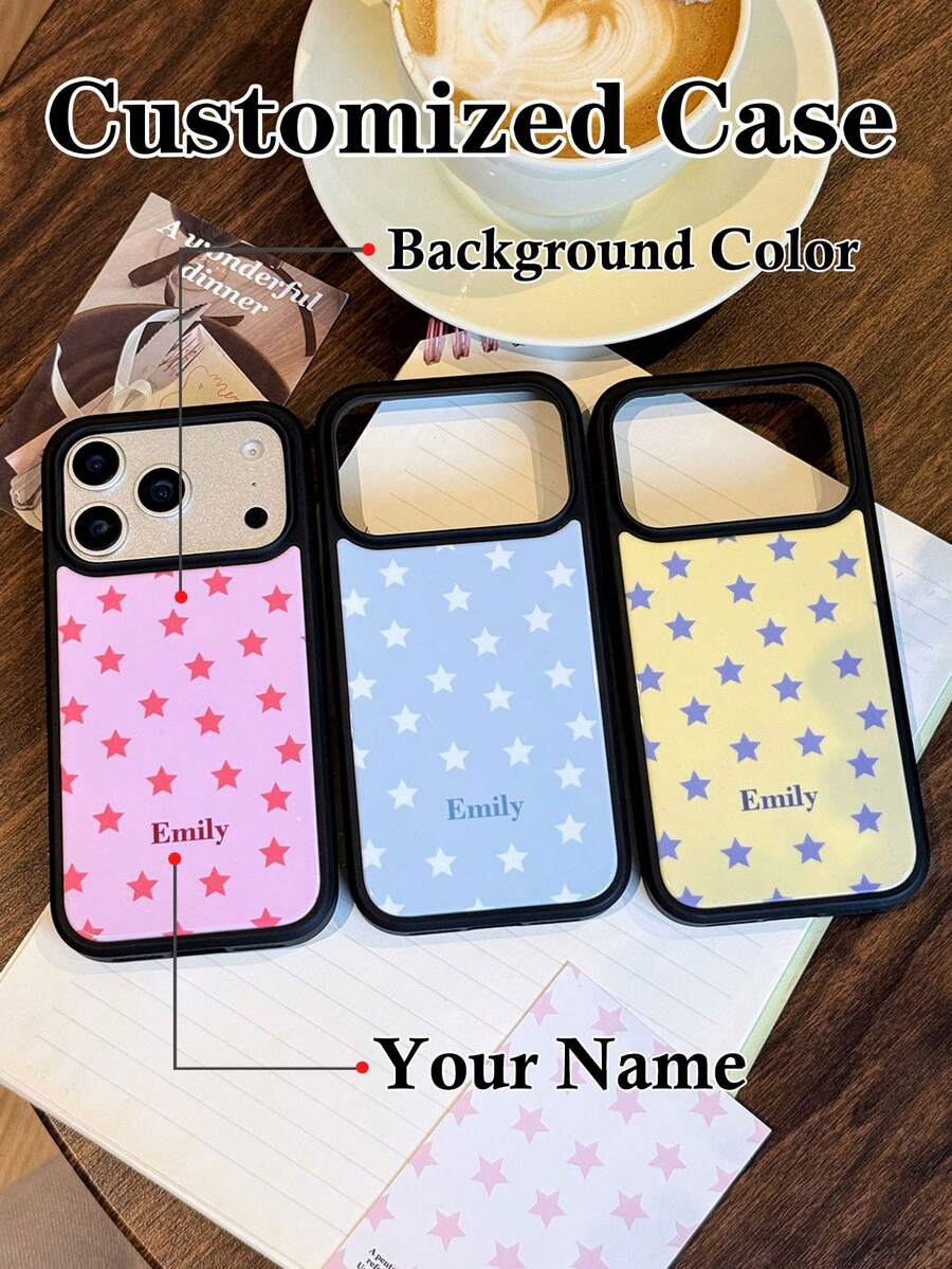 Customized Minimalist Star & Letter Slogan Phone Case, Full Coverage Hard Shell Protective Cover Suitable For IPhone 11/12/13/14/15/16 17 Pro Max - Multicolor - View 1