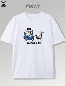 Got Too Silly "Duck Print T-Shirt, Men's Casual Short Sleeve Crew Neck T-Shirt, Pure Cotton T-Shirt, Comfortable And Breathable, Y2k Style, Regular Fit, Suitable For All Seasons" - 白色 - 查看 8