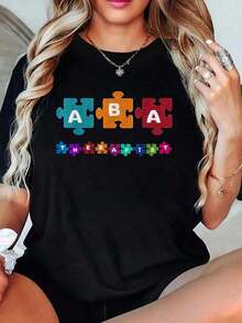 Women's T-Shirts And Clothing Sets: ABA Therapist, Behavior Educator, Autism Therapy, RBT - 黑色 - 查看 6