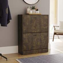 Vida Designs 2 Drawer Shoe Cabinet Shoe Rack Hallway Shoe Storage Cupboard - Dark Wood - View 7