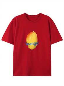 Great Mango! Round Neck T-Shirt With Creative Design, Fashionable Short Sleeves For Summer, Casual Top For Everyday Style - [紅色的] - 查看 1