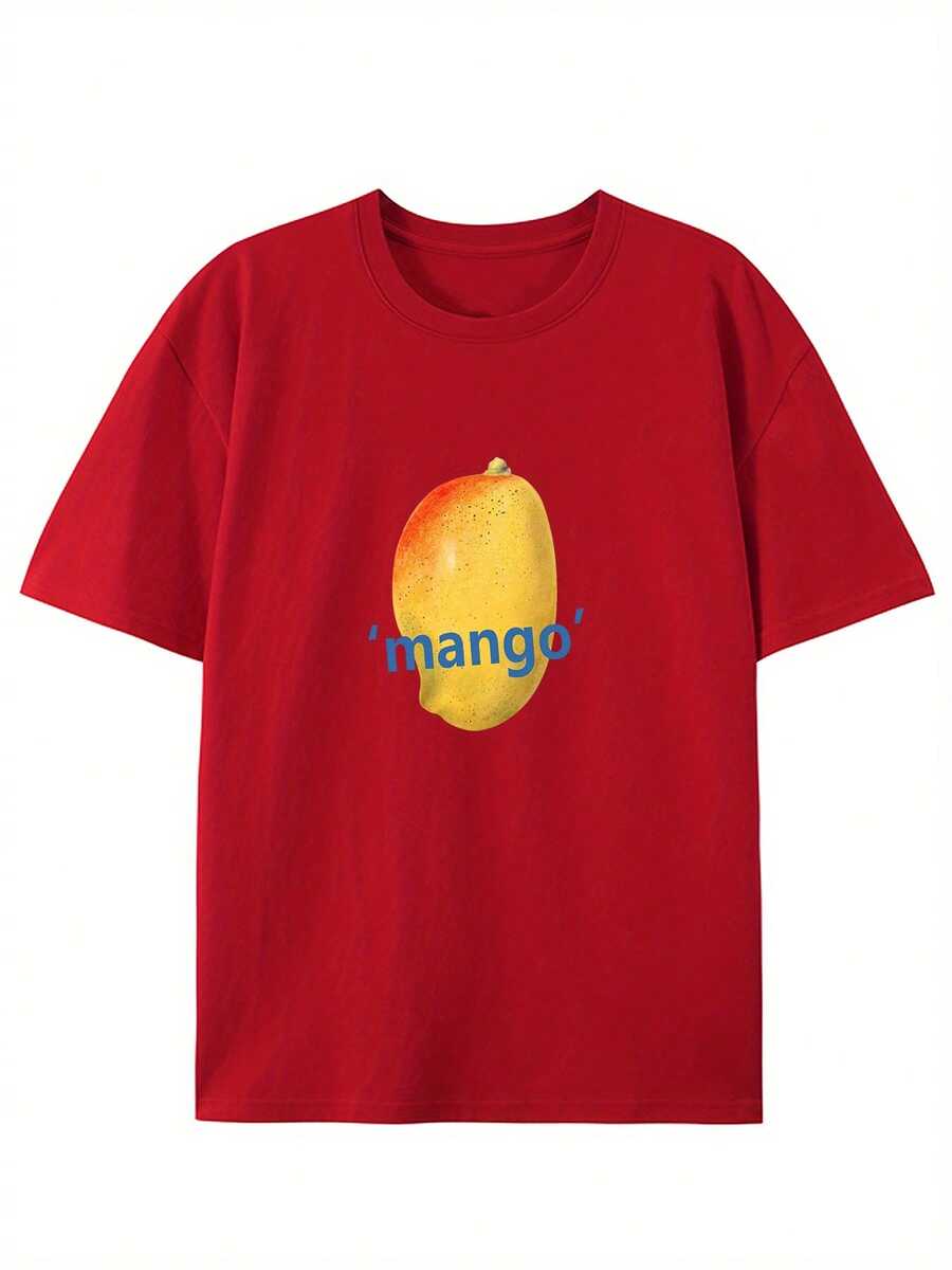 Great Mango! Round Neck T-Shirt With Creative Design, Fashionable Short Sleeves For Summer, Casual Top For Everyday Style - [紅色的] - 查看 1