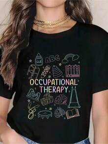 Premium Occupational Therapy T-Shirt For Therapists And Students - Colorful Design With Occupational Therapy Symbols, Perfect Gift For Occupational Therapy Professionals, Students, And Occupational Therapy Awareness Events. Gift Idea. - 黑色 - 查看 1