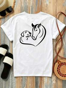 New 180g Short-Sleeved T-Shirt, 1% Cotton, With Panda Print On The Front And Back, Cute Animal Design - Fashionable Printed T-Shirt For Women, Short-Sleeved, Suitable For All Seasons,  Clothing - Can Be Worn As A Base Layer In Spring And Autumn Or Alone In Summer, Unisex. - 白色 - 查看 2