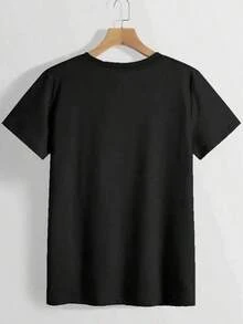 Women's Mexican Sports T-Shirt With Letter Print - Soft And Breathable Crew Neck T-Shirt For Everyday Wear And Special Occasions - Lightweight Casual Top - Fast Local Shipping - Christian Clothing Gift Idea - Plus Size Relaxed Fit T-Shirt - Summer Fashion Cotton T-Shirt - 黑色 - 查看 3