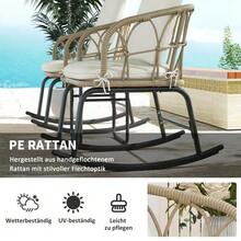 Conjunto de jardín de ratán de 3 piezas con 2 mecedoras y 1 mesa de centro, con cojines incluidos, para terraza y balcón. - Amarillo - Ver 5
