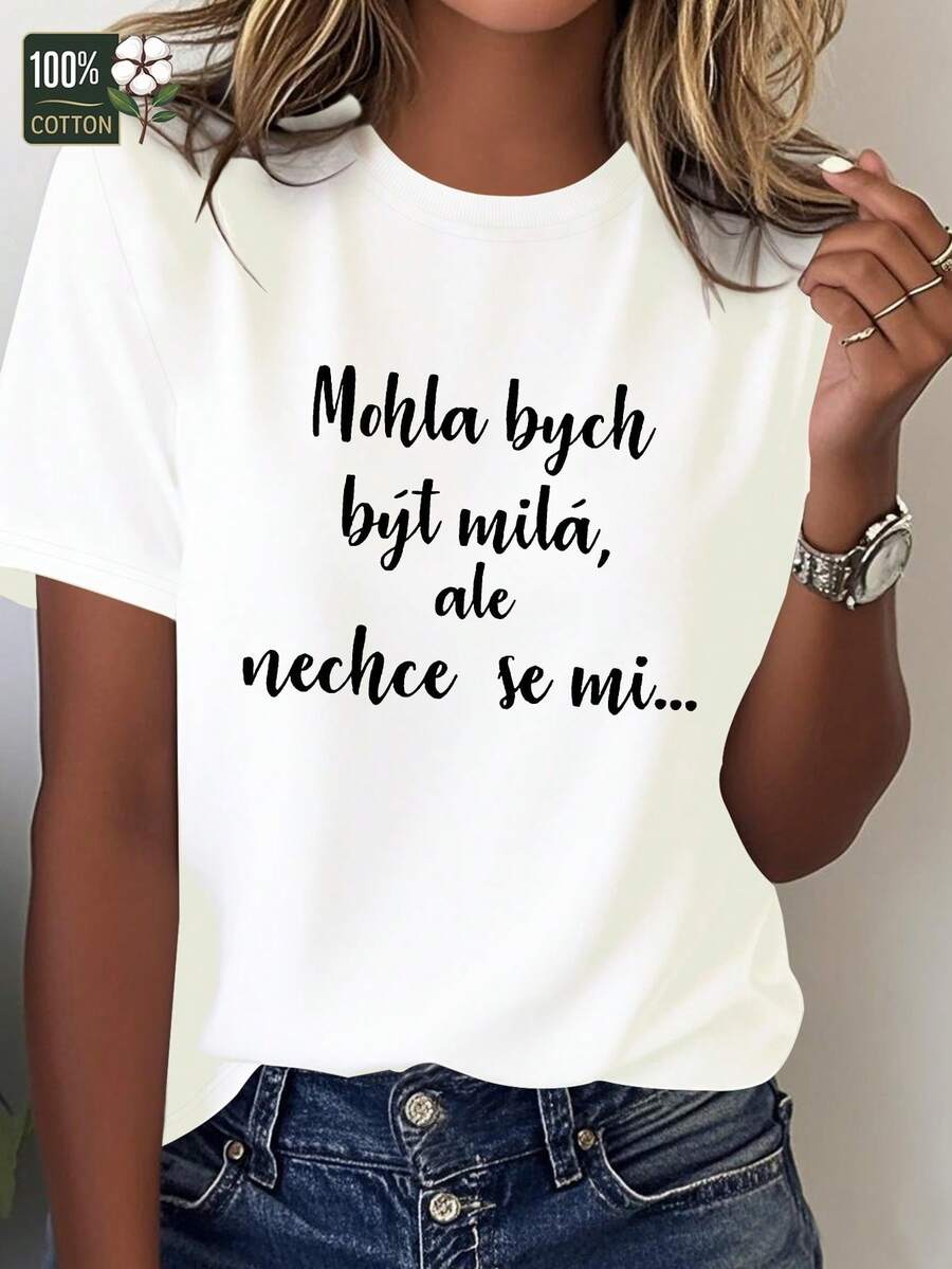Camiseta de Mujer Cómoda y Ajuste Perfecto con Diseño Interesante en Lengua Checa - Blanco - Ver 1
