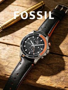 Fossil 男士石英皮革三针腕表，不锈钢表壳/防刮玻璃 CH2953 - 黑色 - 查看 3