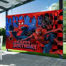 1pc Spider-Man Happy Birthday Backdrop Marvel Superhero Boy Party Decoration Cartoon Photography Background Indoor Holiday Gathering Scene Layout Cake Table Wall Tapestry Anime Fan Birthday Party Props Wall Hanging Decor - Nhiều màu - Xem 2