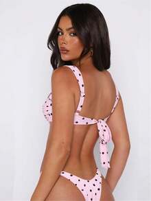 Women 2 Piece Bikini Set Bathing Suit Swimsuits Solid Color Ruched Bra And Elastic Thong Sets Summer Holiday Beachwear Party Clubwear - Z21723-Pink - 查看 4