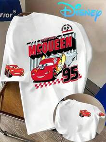 Disney Men's Classic "Lightning McQueen" Graphic T-Shirt, Featuring The Iconic "Rookie Racer" Character In A Bold, Speed-Themed Design, Crew Neck, Short Sleeve, Made From Premium 100% Cotton. This Striking White T-Shirt Showcases A Vibrant Full-Color Print Of The Legendary Red Race Car, Complete With Flames, Checkered Flags, And The Number "95" In Bold Black And Red Lettering. The Dynamic Graphic Captures The Thrill Of The Track And The Character's "Ka-Chow" Spirit, Blending Retro Racing Numbers With A Fresh, Street-Ready Vibe. Perfect For Everyday Wear, Race Days, Or Themed Parties, It's Made From Soft, Breathable Cotton For All-Day Comfort, Pairs Easily With Jeans, Cargo Pants, Or Shorts, And Appeals To Fans Of All Ages. - trắng - Xem 1