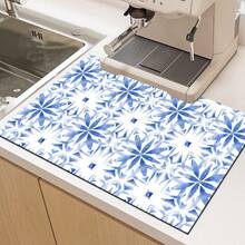 1pc Retro Pattern Retro Printed Absorbent Dish Drying Mat, Home Decor, Suitable For Espresso Machine Countertop, Sink Drain Mat, Soft Faucet Pad, Bathroom Cup Mat, Kitchen & Bathroom Accessories - Multicolor - View 10