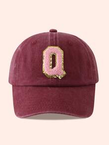1pc Kids Burgundy Letter Baseball Cap, Sun Hat For Boys And Girls, Suitable For Outdoor And Daily Use - Pink Gold Label - Wine Red Washable Cap - View 76