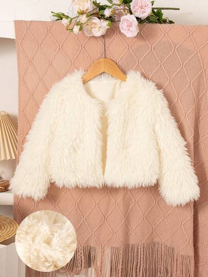 Chaqueta/abrigo exterior casual de unicolor, cuello redondo, manga larga, suave y cálido para niñas, otoño/invierno