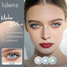 Lalens 2pcs/Pack 6-Month Disposable Blue Korean Design Fashion Y2K Colored Contact Lenses 14.2mm 8.6mm NVP HEMA 38% Water Content Natural Colored Soft Breathable Eye-Enlarging Effect Suitable For Light And Dark Eyes Daily Makeup Spring Party Birthday Gift Girls Students Back To School Beauty Contact Lenses - Blue - View 6