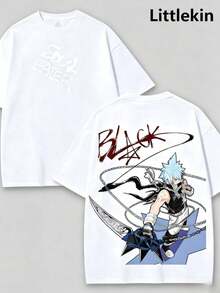 Soul Eater - Black Star Anime Washed T-Shirt, Double-Sided Cotton, Unisex Design, Japanese Manga Merchandise, Men's T-Shirt, Retro Black, Retro Streetwear2026 - 白色 - 查看 4
