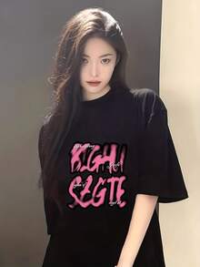 New Women's Summer Short Sleeve T-Shirt, Vintage Hop Style, Inspired By American Urban Fashion, Loose And Comfortable - Back - View 4