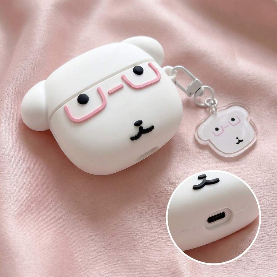 1个眼镜狗造型蓝牙耳机保护套,适用于 Pro/Pro2/Pro3/AirPods4 - 白色 - 查看 1