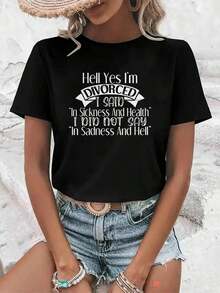 Women's T-Shirt, Casual Short-Sleeved T-Shirt For Women - Printed Design, Loose Round Neck, Breathable Medium-Stretch Fabric, Gift For Mother's Day, Birthday, Easter, Casual Black Short-Sleeved Round Neck T-Shirt For Women. - 黑色 - 查看 7