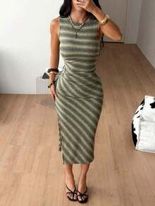 Vestido ceñido con abertura y estampado de leopardo gris sexy para mujer, moda de verano - Multicolor - Ver 6
