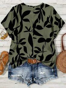 Mono informal con cuello en V y estampado floral para mujer talla grande - Multicolor 2 - Ver 2