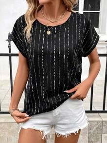 Camisa De Tejido Jacquard De Leopardo Para Mujer - Blanco y Negro - Ver 5