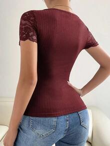 Camiseta tejida de canalé panel con encaje - Granada - Ver 2