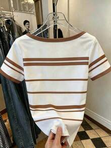 Camiseta de manga corta con cuello cuadrado y lunares clásicos, adecuada para primavera y verano, actualmente popular, camiseta de moda, camiseta hermosa, regalo para hermanos, regalo para hermanas, regalo para mamá, regalo del Día de la Madre, top de moda casual y sencillo - Multicolor 5 - Ver 2