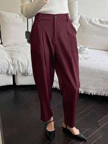 Pantalones rectos casuales de negocios para mujeres - Burdeos - Ver 7