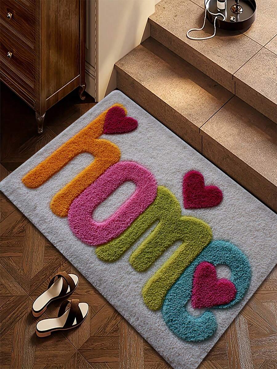 1 Piece Adorned With Cute Heart And Home Patterns, Soft Imitation Cashmere Material, Comfortable Touch, Easy To Clean, Suitable For Bathroom, Bedroom And Decorative Purposes, Entrance Area Carpet, Can Be Used All Year Round - A - View 1