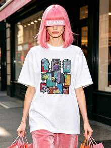 Camiseta de manga corta con cuello redondo suave y casual de verano para mujer, tops para salir, algodón, vintage, estilo callejero europeo y americano, casual deportivo, estilo unisex, estilo casual urbano, tops bonitos, Gen Z, curvas, ropa Y2K, camisetas divertidas, tops para damas, conjuntos de vacaciones para mujer, top lindo, camiseta gráfica, conjuntos de primavera, camisetas holgadas, ropa de calle retro, estilo de los 90, estilo de los 2000, subcultura, top negro, tops blancos, atuendo de fiesta de los 90. Blanco - Blanco - Ver 1