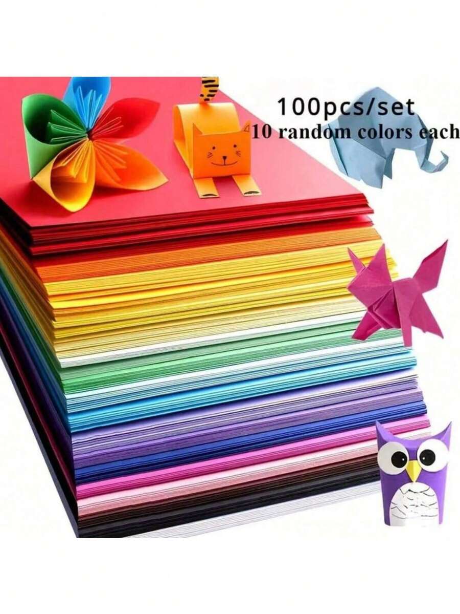 100pcs Vibrant Craft Paper Set, 10 Assorted Colors, Ideal For Origami, Arts & Crafts, Office Supplies, Scrapbooking, Sewing, Paper Craft Tools - Premium Quality Paper Material - Multicolor - View 1