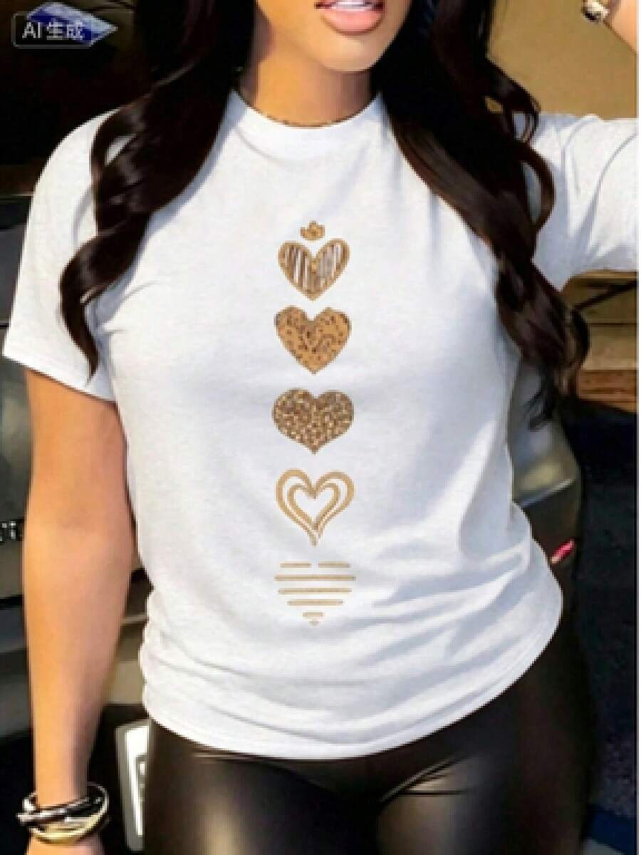 Short-Sleeved T-Shirt With A -Style Print. This Basic Style (The Pants Are Just A Styling Suggestion) Features A Relaxed, Loose Fit That Doesn't Require You To Be Tall Or Slim. It's Simple, Elegant, And Timeless. The Fabric Is Lightweight And Breathable, Making It Cool And Comfortable To Wear In Summer. The Fashionable Custom Print Adds A Unique Touch. It's Suitable For Everyday Wear, Hanging Out With Friends, And Lounging At Home, And It's Also Affordable And Versatile. - 白色 - 查看 1