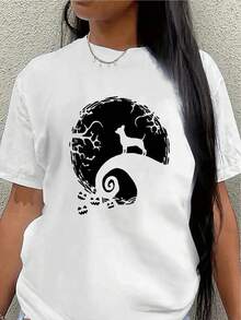 Camiseta de manga corta, ligera y duradera, con un diseño de perro Yin-Yang, es perfecta para salidas informales en casa o en una cafetería, ofreciendo una experiencia de uso diario cómoda.women's shirts - Blanco - Ver 1