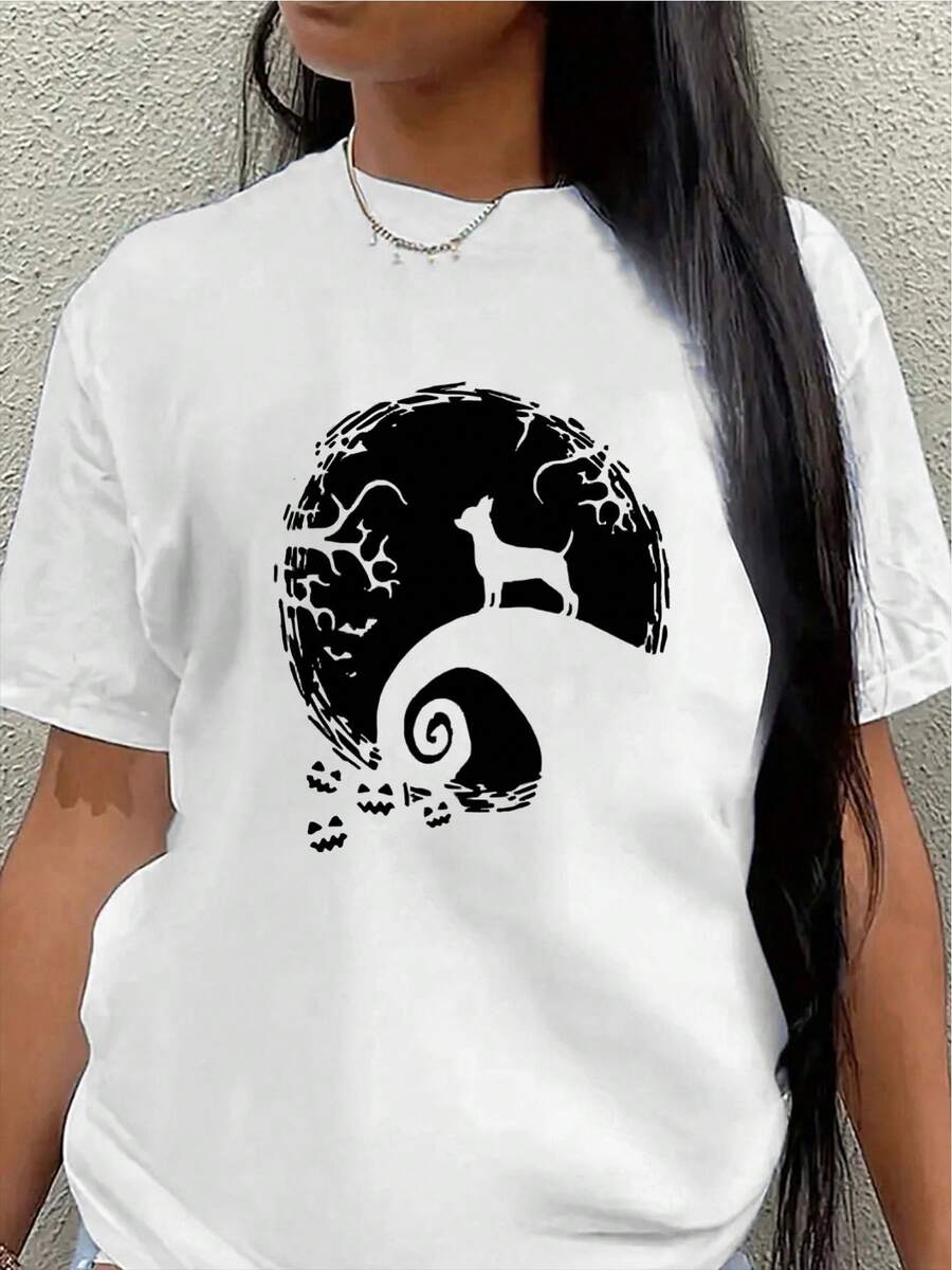 Camiseta de manga corta, ligera y duradera, con un diseño de perro Yin-Yang, es perfecta para salidas informales en casa o en una cafetería, ofreciendo una experiencia de uso diario cómoda.women's shirts - Blanco - Ver 1