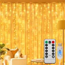 1pc, 3m X 3m / 9.8ft X 9.8ft, Remote Control Fairy Tale LED Curtain String Lights, USB Interface, Warm Light, Suitable For Christmas, Eid, Halloween, Party, Wedding, Event Atmosphere LED Lights - USB Curtain Light String - View 3