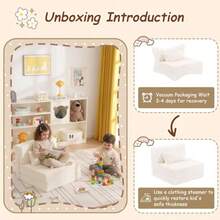 Colchón plegable para sofá cama para niños con almohada lavable y plegable para dormir en la guardería sofá plegable para niños futón silla plegable con bolsa de almacenamiento para niñas - Peluche beige - Ver 7