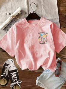 Women's Short Sleeve Summer T-Shirt, Casual Style, [Double-Sided Print], Spring/Summer Clothes, Fun Style, Floral Heart Print With The Phrase "Let Kindness Bloom", Pure Cotton, Casual Fashion, Regular Fit, Round Neck. - 白色 - 查看 11
