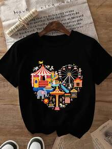 Una camiseta de mujer de manga corta, holgada, moderna, retro y elegante, adecuada para actividades al aire libre en primavera y verano, con un diseño en forma de corazón para parques de atracciones de carnaval.|Unisex, tela cómoda de 220g, ropa casual, regalo perfecto para entusiastas de los parques de atracciones, cuello redondo, mangas regulares.blusas para mujer,blusas casuales para dama,tops,, mujer premium,y2k,playeras de mujer curvy,ofertas y liquidaciones ropa mujer,playeras deportivas para mujer,,playeras de hombre, mujer,blusas>elegante N5PU - Negro - Ver 1
