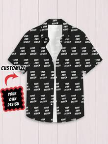 1pc Customizable Plus Size Men's Casual Shirt, Upload Your Own Photo And Logo Design, Personalized Button-Down Casual Shirt For Men, Suitable For Daily Wear, Events, Holidays, Unique Gift For Boyfriend, Employees, Family, Friends - Multicolor - View 3