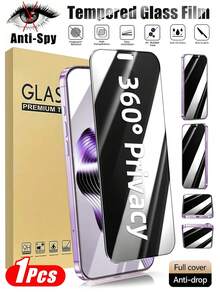 1pc - 360° Full Coverage Privacy Tempered Glass Screen Protector For IPhone 17(6.3 Inch). Compatible With IPhone 17 Pro Max, 16, 15, 14, 13, 12 And 11 Pro Max. Provides Excellent Protection, Full Coverage, Scratch Resistant, Bubble-Free. Phone Accessory, Compatible With Phone Case. - Black - View 1