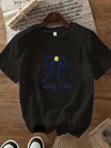 Women's Plus Size Summer Essential Casual T-Shirt, Blue "Women's Club" Tee With Gold Polka Dot Print And Bow, Suitable For Everyday Wear. Fashionable Women's Top, Made Of Pure Cotton, Round Neck, Casual, Short Sleeves, Breathable And Soft, A Must-Have For Casual Daily Wear, The Perfect Gift For Her. Soft Cotton For Everyday Wear. - 黑色 - 查看 1