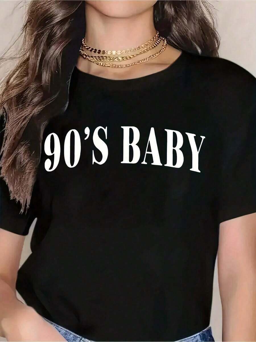 Women's 90s Casual T-Shirt - Retro Graphic Tee With 90s Theme, Vintage Casual Style For Everyday Wear, Perfect For Birthday Gifts, Retro Fashion And 90s Party Outfits. A Must-Have. - 黑色 - 查看 1