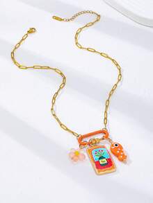 1/6 Pcs Gold Plated Paper Clip Chain Necklace With Mountaineering Buckle Pendant And Summer Theme Pendant, Resort Beach Women's Necklace Jewelry - Multicolor - View 14