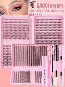 MEM 640pcs Eyelash Extension Kit, DIY Eyelash Extension Set (8-16mm), Individual Cluster Lashes D Curl Eyelash Extension Kit With Glue, Sealer And Lash Applicator, Eyelash Set, Eyelash Clusters, Eyelash Glue, Artificial Black Eyeliner Suitable For Daily Use, Party, Travel Or Gift For Family And Friends - Black - View 12