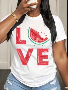 Women's Cotton T-Shirts Watermelon Love Summer Graphic T-Shirt Women Casual Fun Top For Beach Vacation Party Outfit Basic Blouses For Women - 白色 - 查看 7
