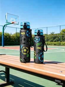 1pc 1000ml/32oz & 750ml/26oz Large Capacity 3D Printed Football Pattern Water Bottle, Straight Drinking Spout, Carry Strap For Convenient Portability, Suitable For Outdoor Sports, Running, Fitness, School, Office, Football, Cycling, Gym, Ideal For Holiday & Birthday Gifts - Multicolor - View 9
