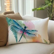 1 件简约蜻蜓装饰枕套，单面印花桃绒面料，30*50cm/40*60cm，适用于现代沙发、客厅装饰、派对装饰、礼品 - 彩色 - 查看 5