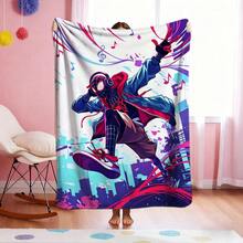 1pc S-Pider-Man Print Blanket,Retro Cartoon Style Throw Blanket,Cartoon Character Printed Blanket,All-Season Universal Nap Blanket,Character Home Decor Blanket,Modern Fashion Gift Suitable For Home Bedroom Bed Sofa Office Lunch Break Cover Picnic Blanket - Multicolor - View 3