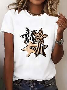 3388 New Women's Short Sleeve T-Shirt, Summer Essential, Gift For Travel And Dates, Beach Holidays - Unisex Urban Vintage Style, Loose Fit Cotton T-Shirt With Round Neck And Short Sleeves - 白色 - 查看 1